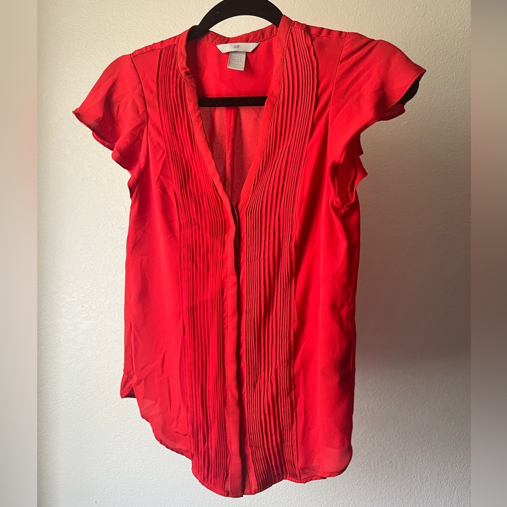 H&M red flutter sleeve blouse